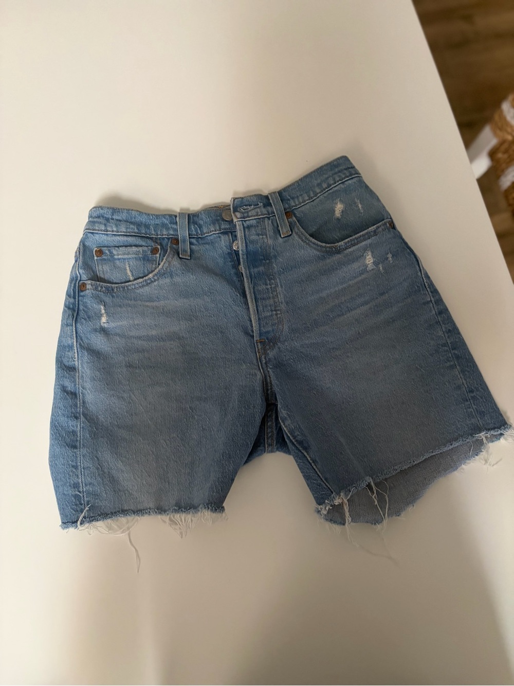 Levi's Light Wash Distressed Denim Cutoff Shorts